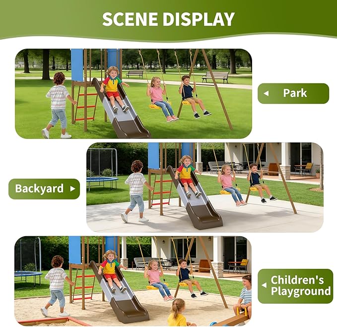 Beach Swing Set for Outdoor Playset with Slide, – Durable and Safe Outdoor Play Equipment with Swing Set and Belt Swings, Rock Climbing Ladder & Shaded Fort