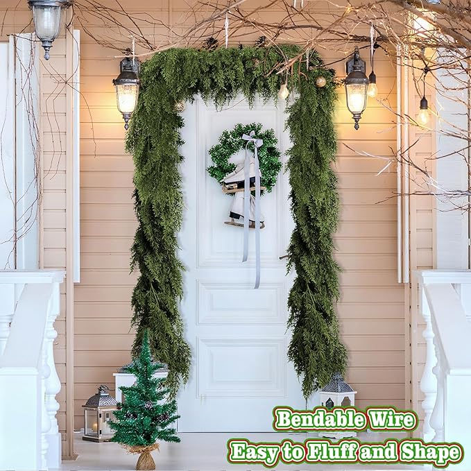 6 FT Christmas Cedar Garland, Artificial Realistic Faux Greenery Pine Garland - Soft Bendable, Lifelike Christmas Decorations for Table, Mantle, Wall, Indoor Outdoor Holiday Party (1 Pcs)