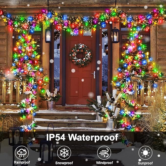 ZAIYW 66ft 100 LED C9 Christmas Lights String, Strawberry String Lights UL Plug C9 String Lights Green Wire Waterproof for Outdoor Roof Eaves Garden Yard Xmas Decor (Multicolor)