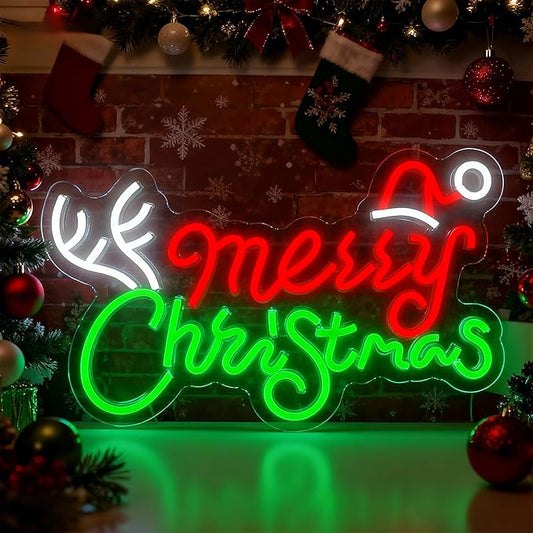 Merry Christmas Home Decor Elk Neon Sign Led Neon Christmas Lights Ornaments Tree Decorations Outdoor Neon Signs for Wall Decor USB Powered Led Neon Signs for Room Decoration