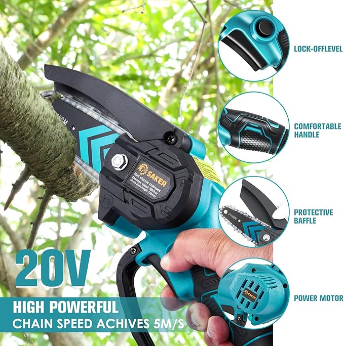 Saker Mini Chainsaw,Portable Electric Cordless Chainsaw,Battery Powered,Small Power Handheld Chain Saws Pruning Shears for Tree Branches,Valentine's Day Gifts for Men Women(2 Batteries&3 Chains)