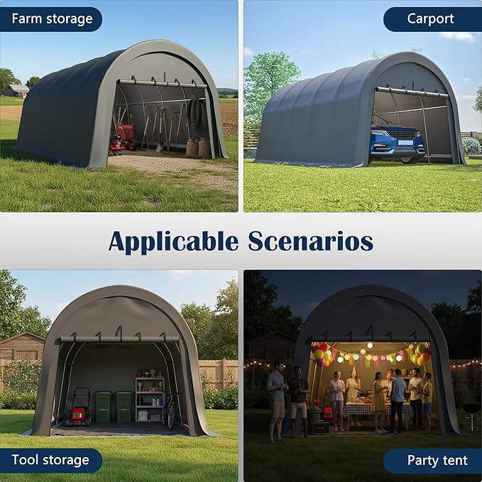 12x20 FT Heavy-Duty Carport Canopy, Portable Garage Shelter with Galvanized Steel Frame and PE Cover, Wind & Snow Resistant, Waterproof Outdoor Storage Tent for Car Truck SUV Boat Equipment