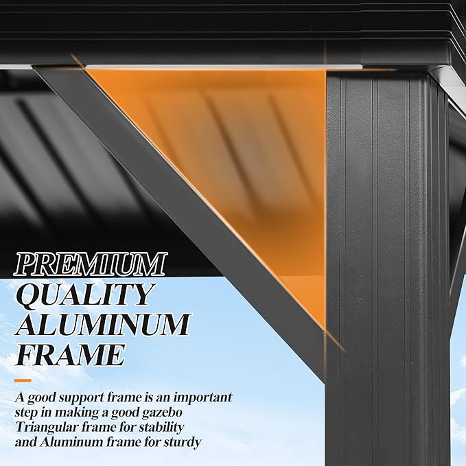 GARTOO 12'x14' Outdoor Hardtop Gazebo with Double Roof - Heavy-Duty Galvanized Steel Top Aluminum Frame Gazebo with Breathable Netting & Privacy Curtain for Patio, Porch, Garden, Lawn, Deck, Backyard