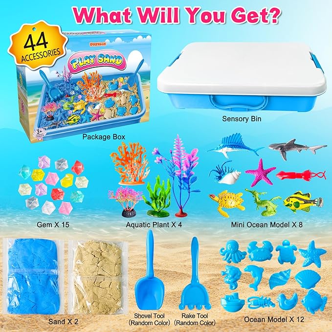 Sensory Bin, Ocean Kit with Sensory Sand, Play Sand Pretend Play Beach Toy, Sandbox for Girls and Boys