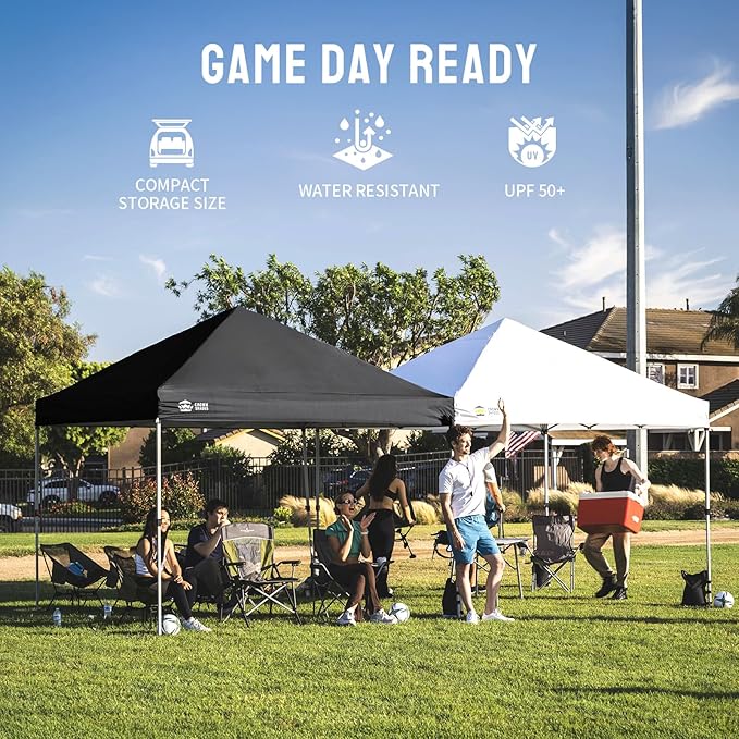 CROWN SHADES 8x8 Pop Up Canopy, Patented Center Lock One Push Instant Popup Outdoor Canopy Tent, Newly Designed Storage Bag, 8 Stakes, 4 Ropes, Silver-Coated Black