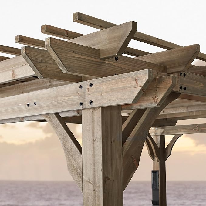 Backyard Discovery Somerville 14' x 10' Cedar Wood Pergola Kit with Trellis Roof, All-Season Durability, High-Wind Rating, PowerPort, Shade for Outdoor Patio, Deck, Garden, and Entertaining