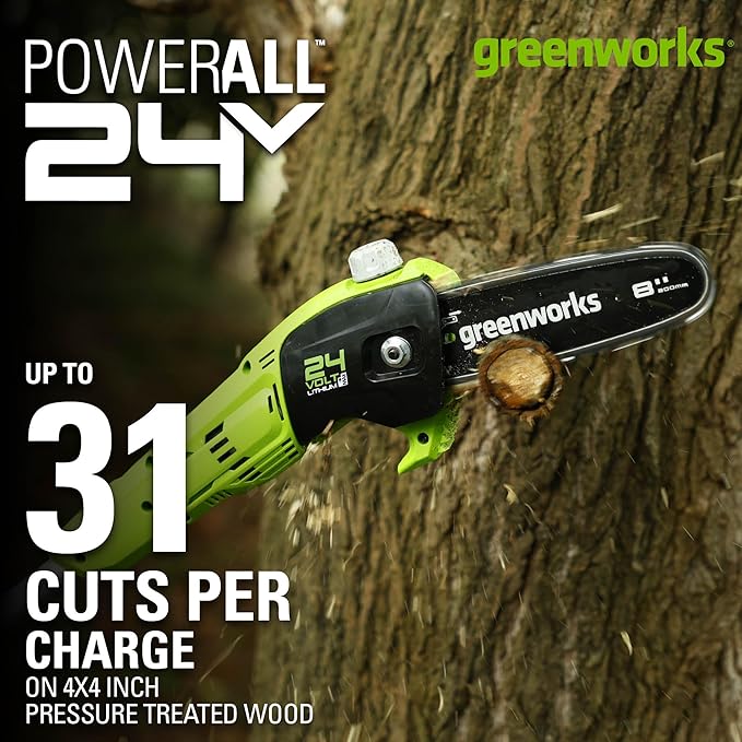 Greenworks 24V 8 Cordless Polesaw (Great For Pruning and Trimming Branches / 125+ Compatible Tools), 2.0Ah Battery and Charger Included