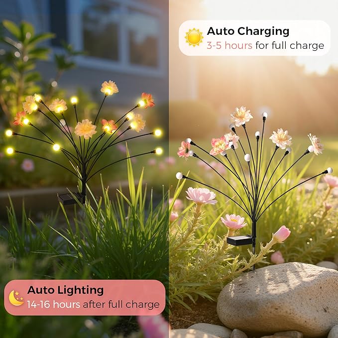 Solar Garden Lights, Decorative Christmas Lights, Outdoor Christmas Decorations, Decorative Solar Flowers Light for Outside, Fairy Lights for Patio Porch Yard Decor (2 Pack)