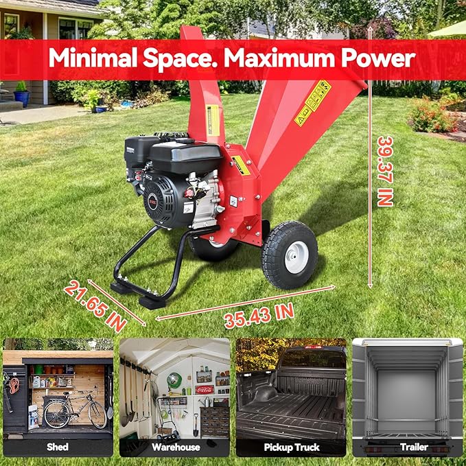 Wood Chipper Shredder Mulcher, 7 HP 212cc Gas-Powered Heavy Duty Engine, 3-Blade Disc Cutter, 10 Large Wheels for Easy Mobility, for Garden, Orchard, Courtyard, Farm