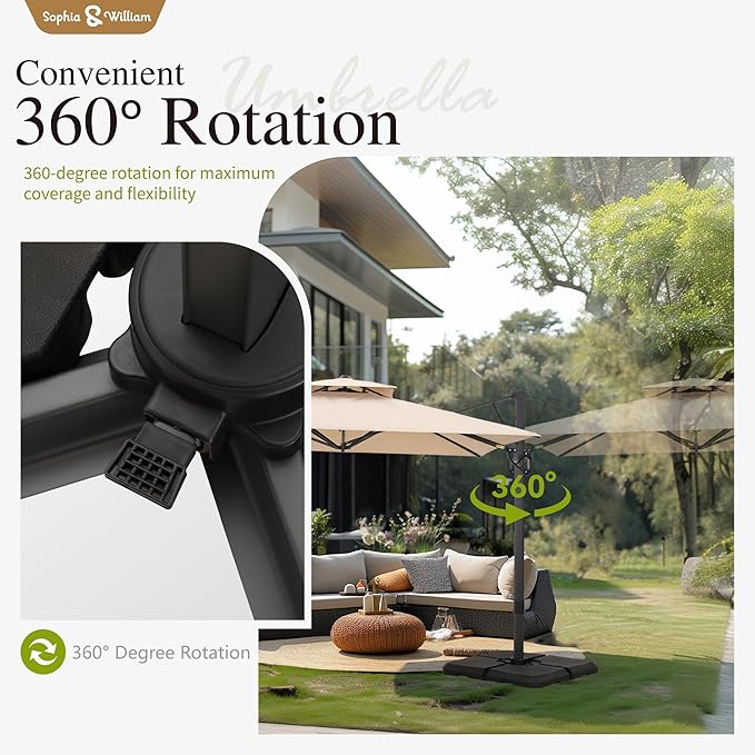 Sophia & William Cantilever Patio Umbrella 12ft, Offset Large Outdoor Umbrellas with 360°Rotation, Heavy Duty Hydraulic Double Umbrella for Garden Pool Backyard, Beige (no base)