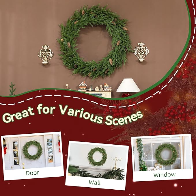 HOMCOM 36 inch Christmas Wreath with Pine Cones, Artificial Norfolk Pine Wreath with 224 Realistic Branches for Door, Wall, Window, Indoor Decoration, Green