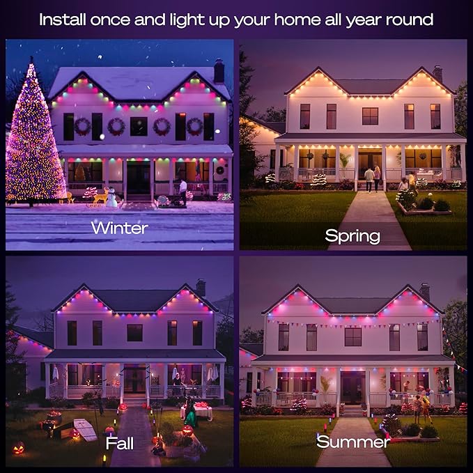 Philips Hue Festavia 150ft Permanent Outdoor String Lights, 80 Dimmable Lights, 55 Lumens Each, Weatherproof, Water-Resistant, Black Wire, Color Ambience, Bridge Required