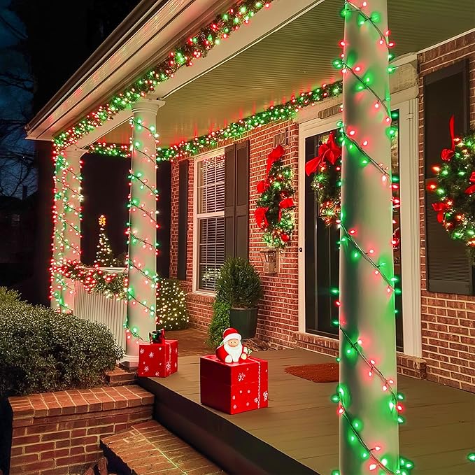 JMEXSUSS 600 LED Christmas String Lights Outdoor, Red White and Green Lights Clear Wire, Christmas Twinkle String Lights Plug in for Tree Christmas Decorations