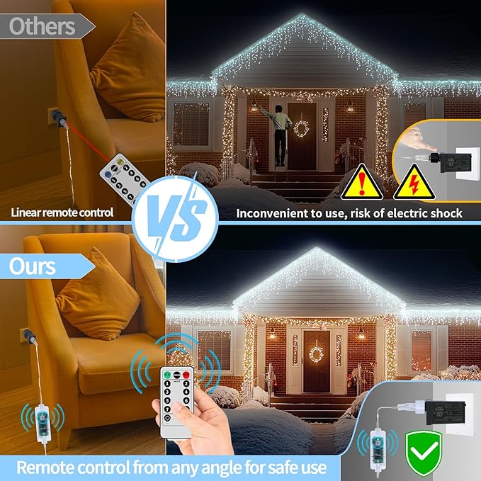 Icicle Lights for Outside, 167ft 1760 LED Icicle Christmas Lights Outdoor Waterproof, 352 Drops with Remote, 8 Modes & Dimmable, Timer for Christmas, Wedding, Party, House, Roof Decoration, White