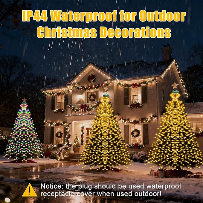 Smart Christmas Tree Lights with Ring, 6.56Ft x 16 Lines String 400 LED Indoor Outdoor with APP Control Music Sync DIY scenarios 17 Modes Multicolor Timing for Christmas Tree Decorations