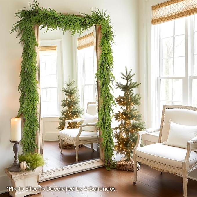 WBHome 2 PCS Real Touch Norfolk Pine Christmas Garland, Winter Greenery Garland for Christmas, Holiday Seasonal Outdoor/Indoor Home Decor