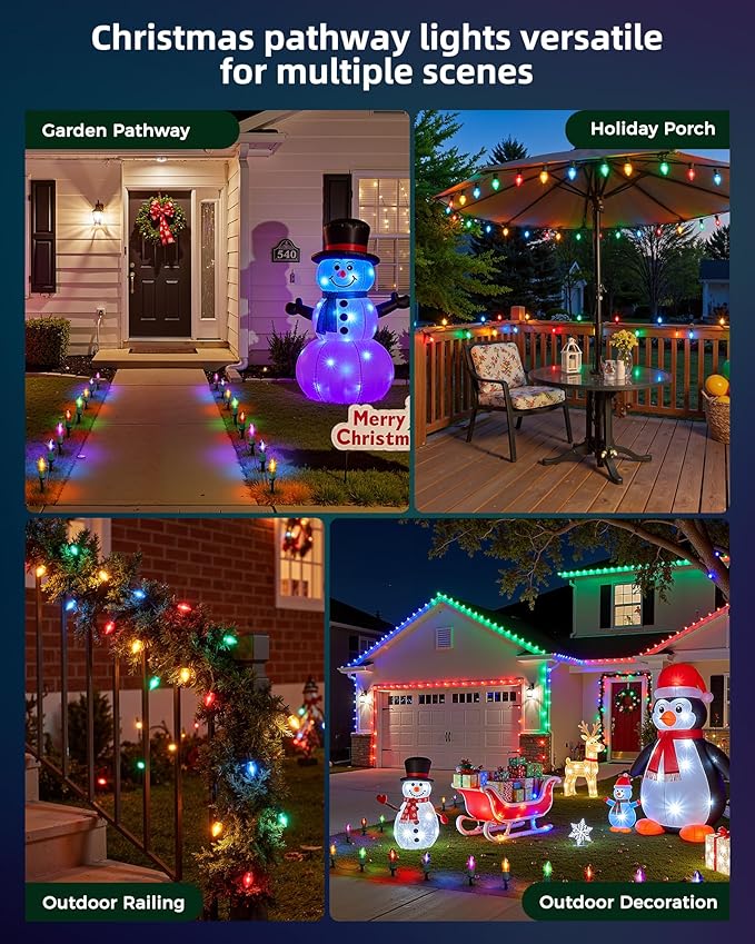 C9 Christmas Lights Outdoor, 2 Packs Total 51.4 Ft Christmas Pathway Lights with 40 LED Bulbs and Stakes, Outdoor Decorations Yard Walkway Sidewalk Holiday, Multicolor