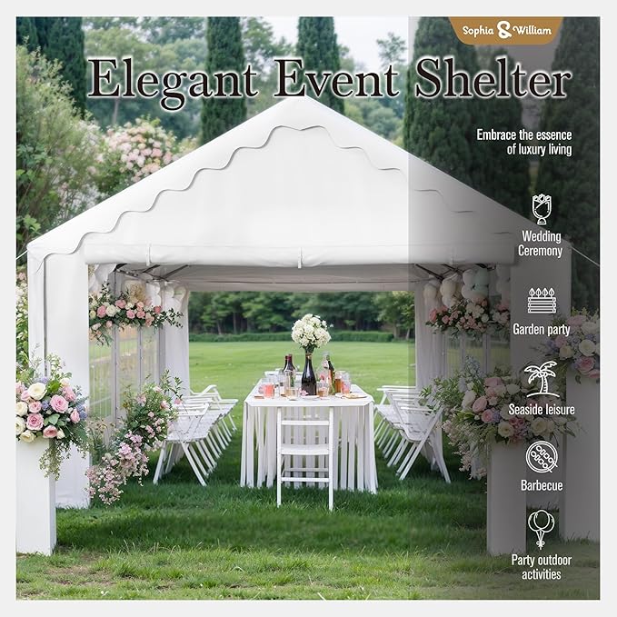 Sophia & William Party Tent 13x26 ft, Heavy Duty, Waterproof, White with Sidewalls for Backyard Parties, Outdoor Activities, Weddings, Camping