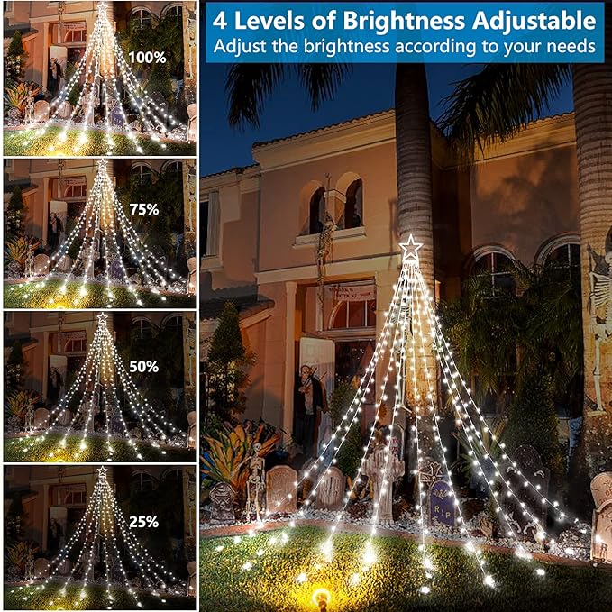 Decute Christmas Decorations Outdoor String Lights 8 Modes and Timer with Remote, Waterproof 320 LED Christmas Tree Lights Star Lights for Yard Garden Backyard Wedding Holiday Decor Cool White