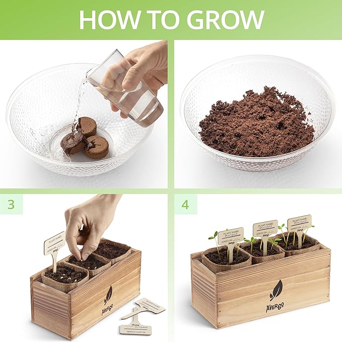 AVERGO Wildflower Seed Mix Growing Kit - Includes Perennial & Annual Wild Flowers, Burlap Planters, Soil, Wooden Box, and Gardening Tools for Indoor Garden and Patio Planting