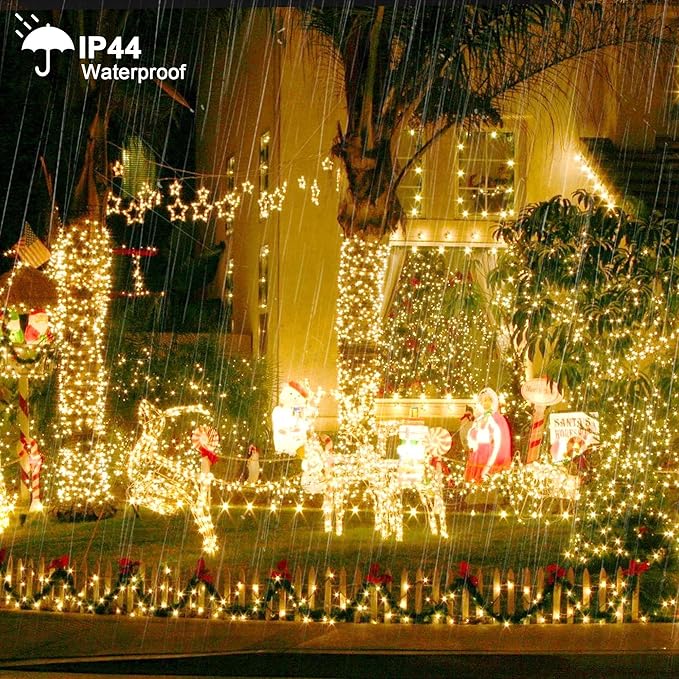weillsnow 164 FT 500 LED Christmas Lights Outdoor, Waterproof Christmas Fairy Lights with Timer, Plug in Warm White LED String Lights with 8 Modes for Bedroom Wedding Party Xmas Decoration