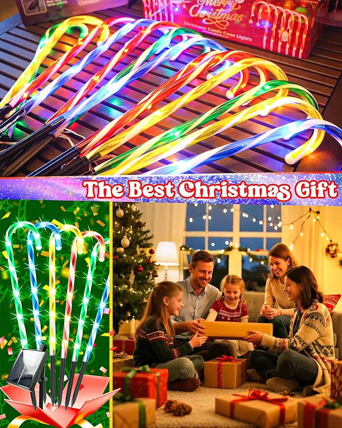Anordsem Solar Christmas Decorations Outdoor: 21" Candy Cane Stake Lights 24 Pack - Waterproof LED 8 Colorful Lighting Models for Yard Pathway Xmas Tree Decor - 2026 New Year Gifts for Homeowners