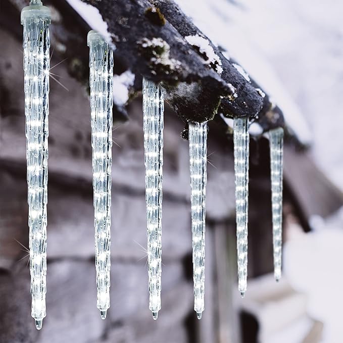 WATERGLIDE Meteor Shower Lights, 11" Outdoor Christmas Lights 10 Icicles 240 SMD LED Crystal Ice Falling Light, Connectable Raindrop Iciclelights, Xmas Winter Party Tree Holiday Decor, White
