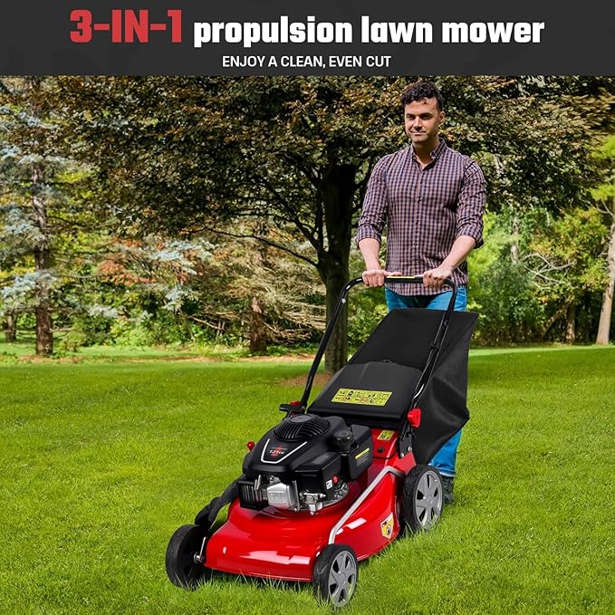 Foldable Self-Propelled Gas Lawn Mower with 131cc 4-Stroke Engine, 3-in-1(Bag/Mulch/Rear Discharge),8 Cutting Heights, Durable Steel Deck, Forced Air-Cooling System