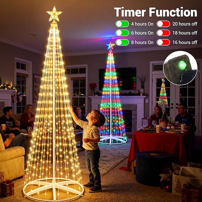 iBaycon Christmas Tree Star Lights, 6.9FT 298 LEDs Color Changing Artificial Lights with Remote Control Timer Outdoor Waterproof for Home Party Christmas Decorations (Warm White to Multicolor)