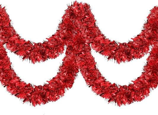 33 FT Red Christmas Tinsel Garland, Metallic Christmas Tree Decoration, Candy Cane Christmas Decoration for Holiday Classroom Halloween Birthday Party,Indoor and Outdoor New Year Parties