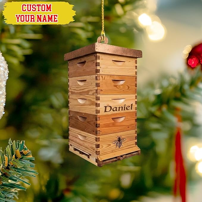 GABITA Personalized Beekeeper Ornament, Custom Name 2D Flat Beekeeping Tool Box Christmas Tree Decoration, Beehive Ornament Xmas Tree Decor, Gift for Bee Farmer