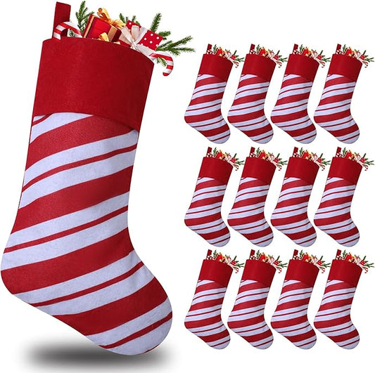 12 Pack Candy Cane Christmas Stockings, 19 Inches Red and White Christmas Stockings for Family Christmas Holiday Decorations