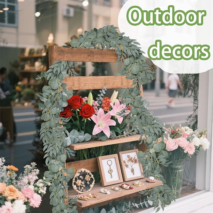 Grever 2 Pack Artificial Greenery Garlands 6.56 Feet Fake Eucalyptus Leaves Garland with Willow Leaves for Indoor and Outdoor Wedding Birthday Bridal Baby Shower Arch Table Runner Decor