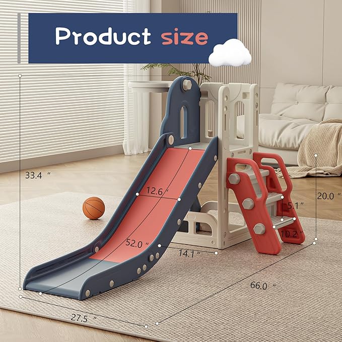 Toddler Slide,Kids Climber Slide with Storage Space and Non-Slip Steps,Indoor Outdoor Playset with Basketball Hoopa and Telescope,Slide for Toddlers Age 1-3
