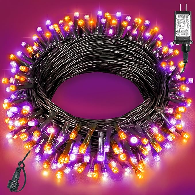 40FT 120 LED Christmas Lights Outdoor, Purple Orange Christmas String Lights Waterproof, 8 Modes Connectable Christmas Tree Lights for Indoor Home Patio House Holiday Decorations