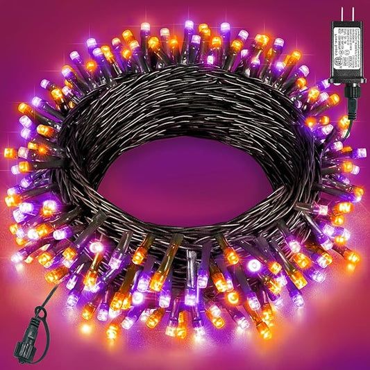 40FT 120 LED Christmas Lights Outdoor, Purple Orange Christmas String Lights Waterproof, 8 Modes Connectable Christmas Tree Lights for Indoor Home Patio House Holiday Decorations