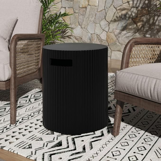 Merax 16x20 inches MGO Propane Tank Holder, Lightweight Concrete Side Table with Travertine Style, Multi-Functional Outdoor Side Table for Patio, No Assembly Required, Matte Black