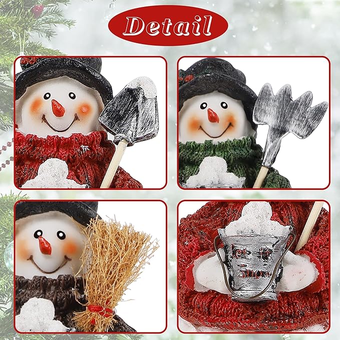 Lulu Home Christmas Snowman Decorations - 3 Pack Resin Snowman Shelf Sitters with Plush Dangling Legs for Winter Xmas Tabletop Mantel Fireplace Home Holiday Decor
