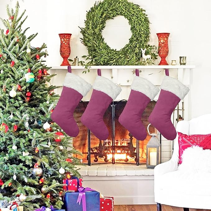 Christmas Stockings 6Pack 20 Inches Big Xmas Stocking for Family Holiday Decorations and Xmas Tree Fireplace Decor Merry Christmas(6, Pink-Large)