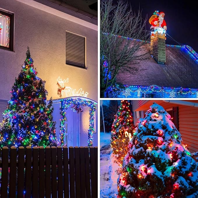 Upgrade 4Pack 400LED Solar String Lights for Outside, 132FT Solar Christmas String Lights Outdoor with 8 Modes, IP65 Waterproof Outdoor Twinkle Light, Garden Xmas Tree Christmas Decoration, Multicolor