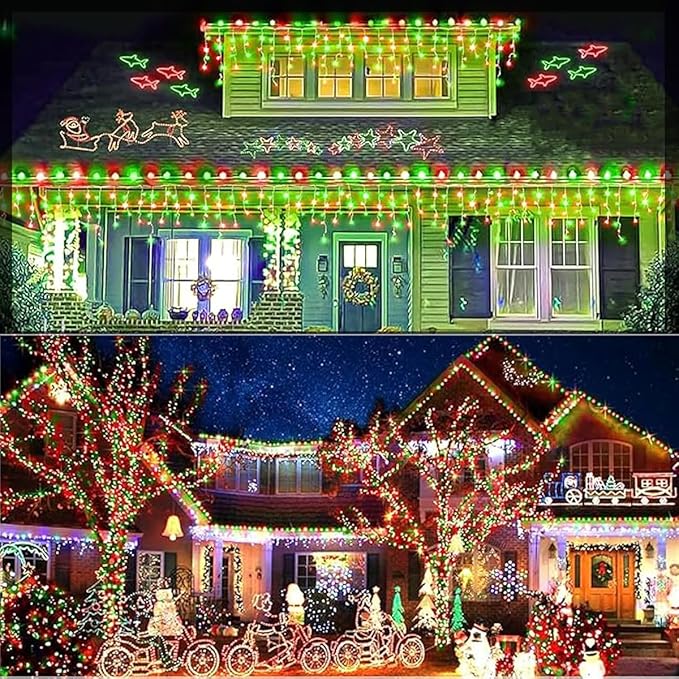 320LED Solar Christmas Lights Outdoor Waterproof Christmas Decorations Lights 29.5ft 60 Drops,8 Modes Solar Powered Rechargeable Fairy Lights for Party, Holiday,Wedding Decorations (Red and Green)