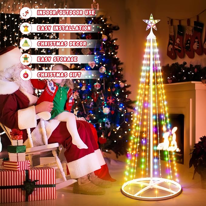 5FT LED Smart Christmas Tree - Outdoor & Indoor Lighted Christmas Tree Decorations Indoor Christmas Cone Tree App Control Color Changing Light for Yard & Garden