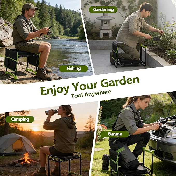 Garden Kneeler and Seat, Heavy Duty Garden Stool with 11 Wide Detachable Kneeling Pad, Foldable Garden Bench Chair with Gardening Tool Pouch and Bag, Gardening Gifts for Women, Seniors