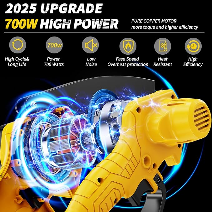 Mini Chainsaw Cordless, 6 Inch Chain Saw Cordless, 700W Powerful Electric Handheld Chainsaw With power display, with 2 Batteries and 3 Chains, Tree Trimmer Gardening Tools Gift for Men, Father, Dad