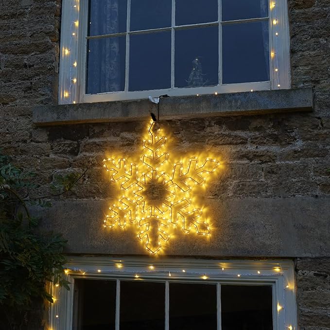 DBFAIRY 27" Christmas Big Snowflake Hanging Lights Outdoor Christmas Lights Plug in Window Snowflake Sculpture Light with Long 16.8ft Leading Cable for New Year Wall Window Porch Decor