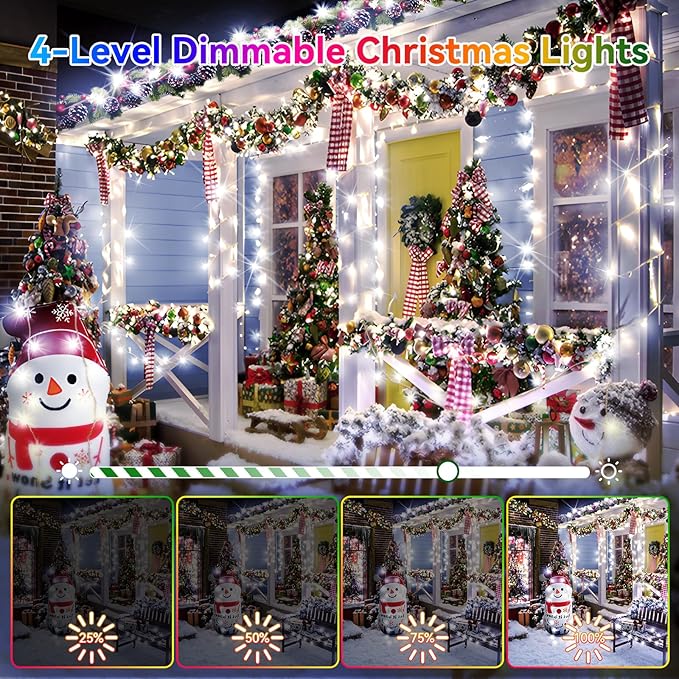 Heceltt Christmas Lights Outdoor, 125FT 350 LED String Lights 8 Modes and Timer Memory Function Twinkle Fairy Lights Waterproof Plug in for Xmas Tree Wedding Party Holiday Decor(White)