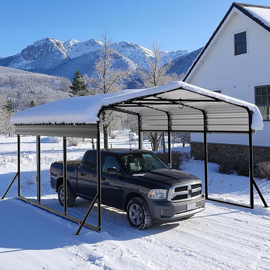 10x15FT Metal Carport, Heavy Duty Carport with Reinforced Frame & Side Support Poles for All-Weather, Outdoor Car Port Suitable for Parking Pickup, Boat, Car, and Tractor