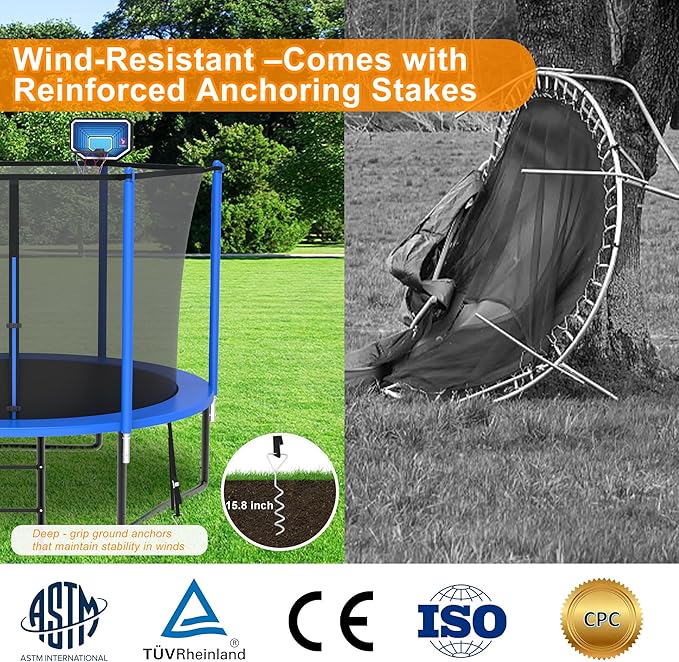 DeepRoar 2026 Upgraded 8FT 10FT 12FT 14FT 15FT 16FT Outdoor Tranpoline for Kids, Big tranpoline with Basketball Hoop, Lights, Sprinkler & Socks, Heavy Duty tranpoline 1500LB, ASTM Approved Tranpoing
