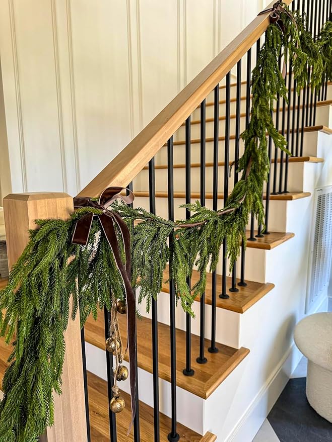 Norfolk Pine Garland 6ft Real Touch Realistic Christmas Pine Garland, Greenery Artificial Christmas Decorations for Table, Mantle, Wall