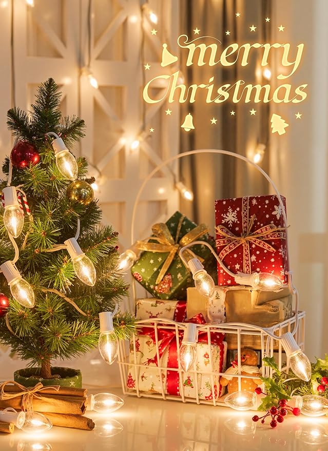 Vintage C9 LED Christmas Lights Outdoor, 25Ft C9 String Lights with 25 Shatterproof Colorful Bulbs, Waterproof Connectable Christmas Tree Lights for Roofline Holiday Garden Party Xmas Decorations
